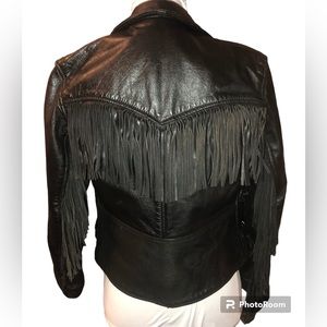 Dallas Chrome Vintage Black Fringe Genuine Leather Biker Jacket W Sz 6 C…